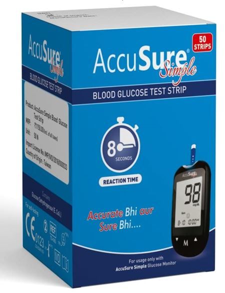 Accusure Simple Blood Glucose Test Strip - Pack of 50 Pieces