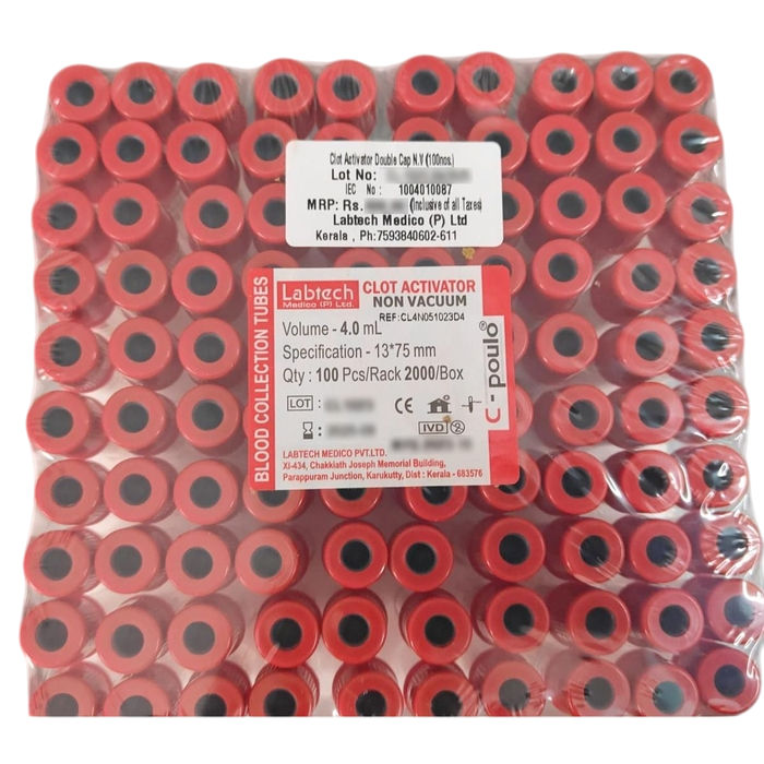 2 x  Labtech Clot Activator Non Vacuum Blood Collection Tube - 4ml Pack of 100 Pieces