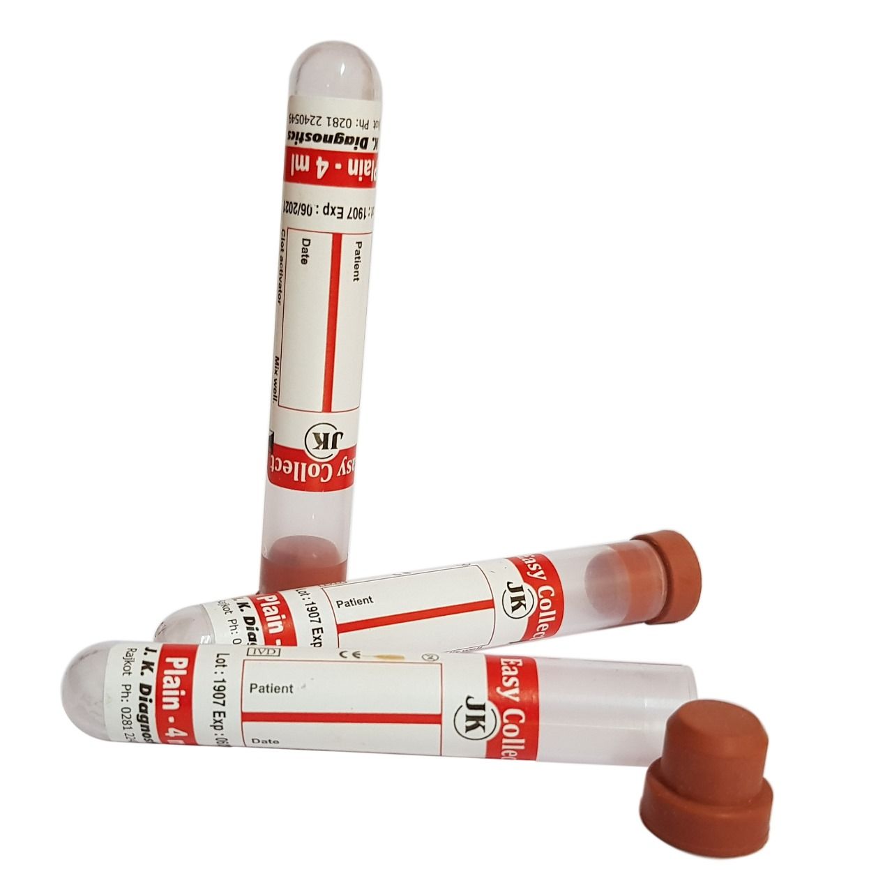 2 x  J.K. Diagnostic Clot Activator Non Vacuum Single Cap Blood Collection Tube - 4ml Pack of 100 Tubes (ECCCA04)