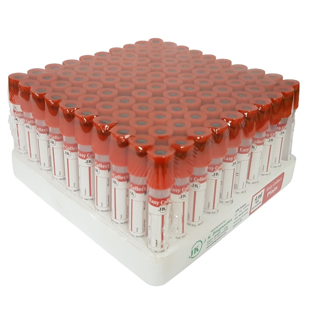 2 x  J.K. Diagnostic Clot Activator Non Vacuum Blood Collection Tube - 4ml Pack of 100 Tubes (EACCA04)